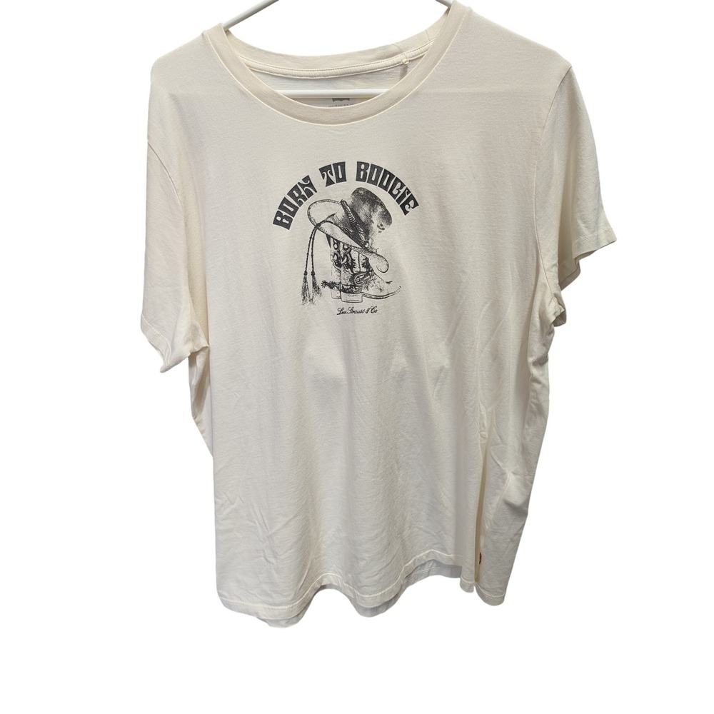 Levis Graphic Tee Women XXL Cream NEW Born To Boogie Cowboy Boot Western Shirt